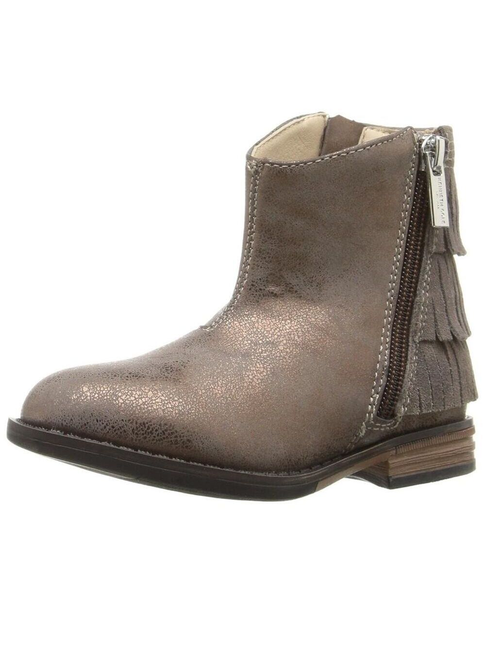 Kenneth Cole Downtown Girl Bronze Synthetic & Leather Fringe Ankle Boots 5 - Picture 2 of 10